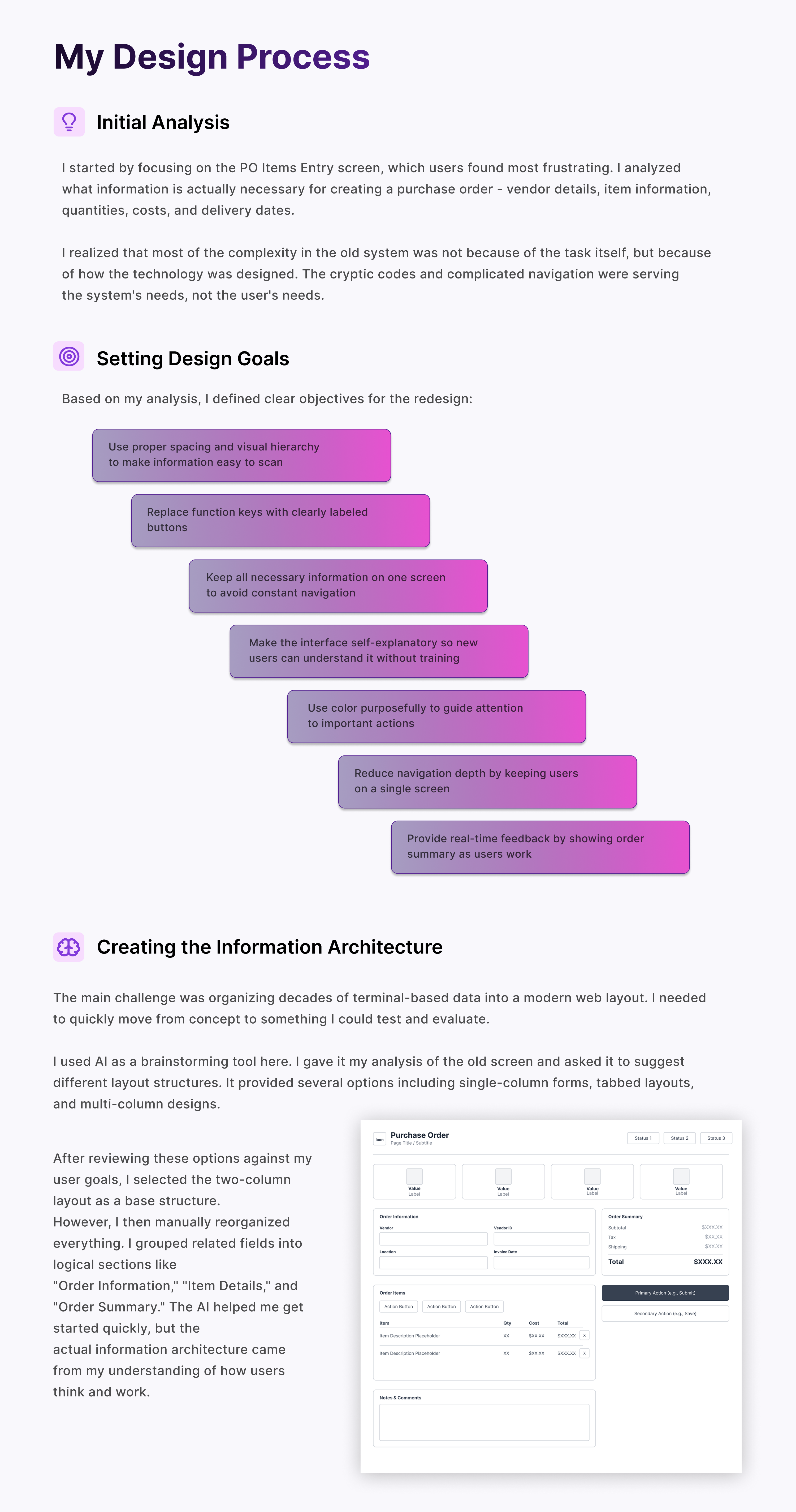 Design Process — Initial Analysis, Goals & Information Architecture